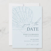 Coastal Blue Shell Hand Drawn Seashell Wedding セーブザデート (正面)