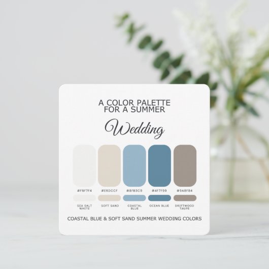 Coastal Blue Soft Sand Summer Wedding Palette Card 招待状 (スタンド正面)