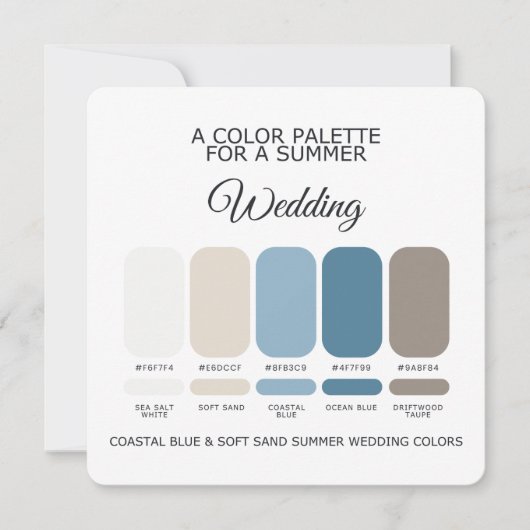 Coastal Blue Soft Sand Summer Wedding Palette Card 招待状 (正面)