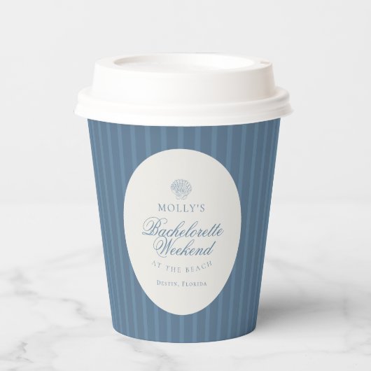 Coastal Blue Stripe Bachelorette 紙コップ (正面)