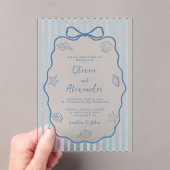 Coastal Blue Stripe Whimsical Hand Drawn Wedding アクリル招待状 (インサイチュ (ポータブル))