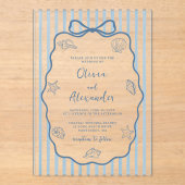 Coastal Blue Stripe Whimsical Hand Drawn Wedding アクリル招待状 (正面)