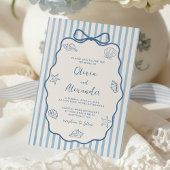 Coastal Blue Stripe Whimsical Hand Drawn Wedding 招待状