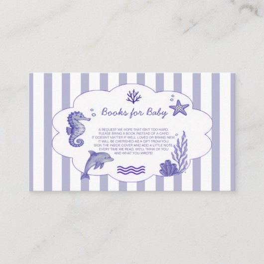 Coastal Blue Striped Books for Baby Shower エンクロージャーカード (正面)
