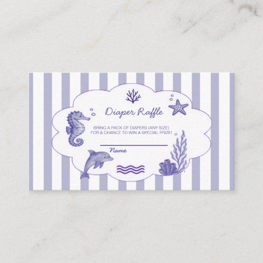 Coastal Blue Striped Diaper Raffle Baby Shower エンクロージャーカード (正面)