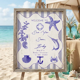 Coastal Blue Striped Sea You Soon Baby Shower