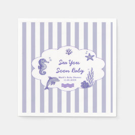 Coastal Blue Striped Sea You Soon Baby Shower スタンダードカクテルナプキン