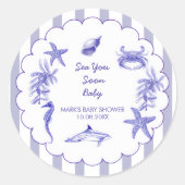 Coastal Blue Striped Sea You Soon Baby Shower ラウンドシール (正面)