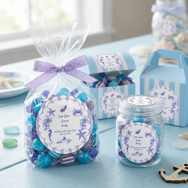 Coastal Blue Striped Sea You Soon Baby Shower ラウンドシール