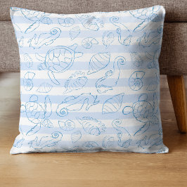 Coastal Blue Stripes Boy Sea You Soon Baby Shower クッション