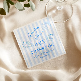 Coastal Blue Stripes Boy Sea You Soon Baby Shower スタンダードカクテルナプキン