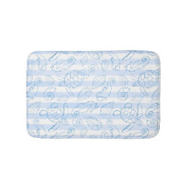 Coastal Blue Stripes Boy Sea You Soon Baby Shower バスマット