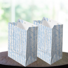 Coastal Blue Stripes Boy Sea You Soon Baby Shower ミディアムペーパーバッグ