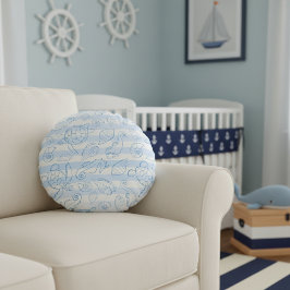 Coastal Blue Stripes Boy Sea You Soon Baby Shower ラウンドクッション