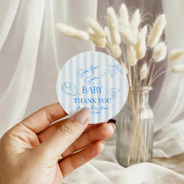 Coastal Blue Stripes Boy Sea You Soon Baby Shower ラウンドシール