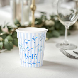 Coastal Blue Stripes Boy Sea You Soon Baby Shower 紙コップ