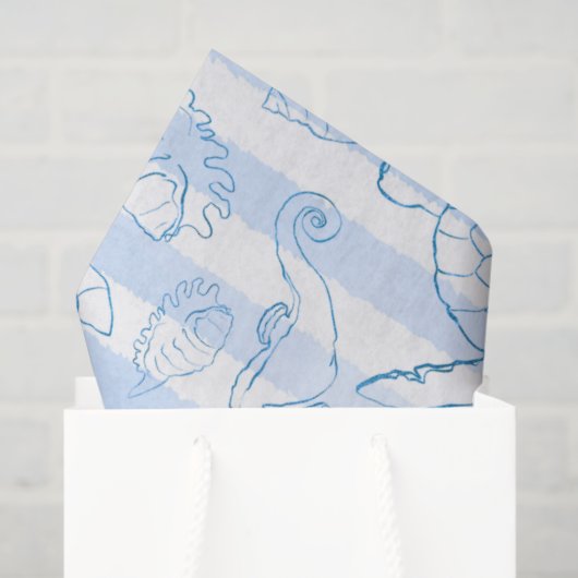 Coastal Blue Stripes Boy Sea You Soon Baby Shower 薄葉紙 (ギフトバッグ)