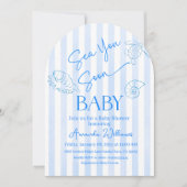 Coastal Blue Stripes Sea You Soon Boy Baby Shower 招待状 (正面)