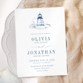 Coastal Blue Toile Lighthouse Wedding 招待状