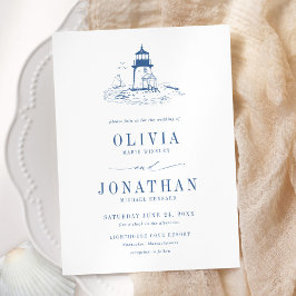 Coastal Blue Toile Lighthouse Wedding 招待状