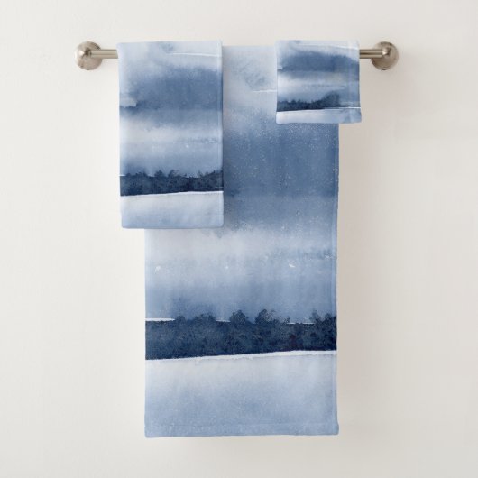Coastal Blue Watercolor Ocean Wave バスタオルセット (インサイチュ)