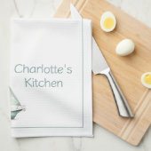 Coastal Blue Watercolor Sailboat Personalized キッチンタオル (四つ折り)