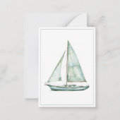 Coastal Blue Watercolor Sailboat Personalized ノートカード (正面)