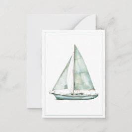 Coastal Blue Watercolor Sailboat Personalized ノートカード
