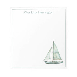 Coastal Blue Watercolor Sailboat Personalized ノートパッド