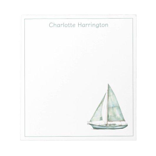 Coastal Blue Watercolor Sailboat Personalized ノートパッド (正面)