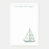Coastal Blue Watercolor Sailboat Personalized ポストイット (正面)