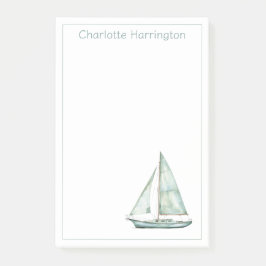 Coastal Blue Watercolor Sailboat Personalized ポストイット