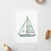 Coastal Blue Watercolor Sailboat Personalized Note ノートカード (正面/裏面インサイチュ)
