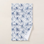 Coastal Blue Watercolor Undersea Octopus Pattern バスタオルセット (ハンドタオル)