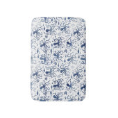 Coastal Blue Watercolor Undersea Octopus Pattern バスマット (正面縦)