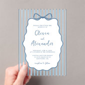 Coastal Blue Whimsical Stripe Bow Wedding アクリル招待状 (インサイチュ (ポータブル))