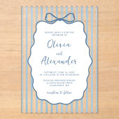 Coastal Blue Whimsical Stripe Bow Wedding アクリル招待状 (正面)