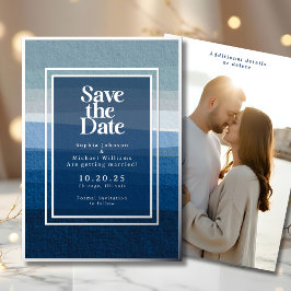 Coastal Blues Abstract Save the Date Photo Beach  箔シーズンカード