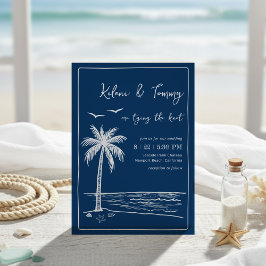 Coastal Blues Palm Tree Beach Wedding  招待状