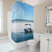 Coastal Boat Wall Art Minimalist Ocean Blue シャワーカーテン (インサイチュ)