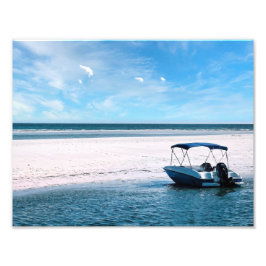 Coastal Boat Wall Art Minimalist Ocean Blue フォトプリント