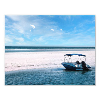 Coastal Boat Wall Art Minimalist Ocean Blue フォトプリント