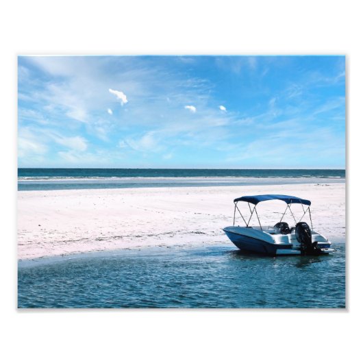 Coastal Boat Wall Art Minimalist Ocean Blue フォトプリント (正面)