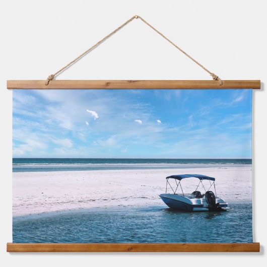 Coastal Boat Wall Art Minimalist Ocean Blue 吊り下げ型タペストリー (正面)