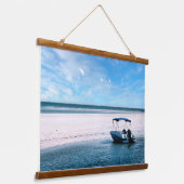 Coastal Boat Wall Art Minimalist Ocean Blue 吊り下げ型タペストリー (傾斜あり)