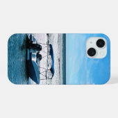 Coastal Boat Wall Art Minimalist Ocean Blue iPhone 15ケース (裏面横)