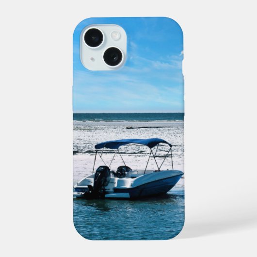 Coastal Boat Wall Art Minimalist Ocean Blue iPhone 15ケース (裏面)