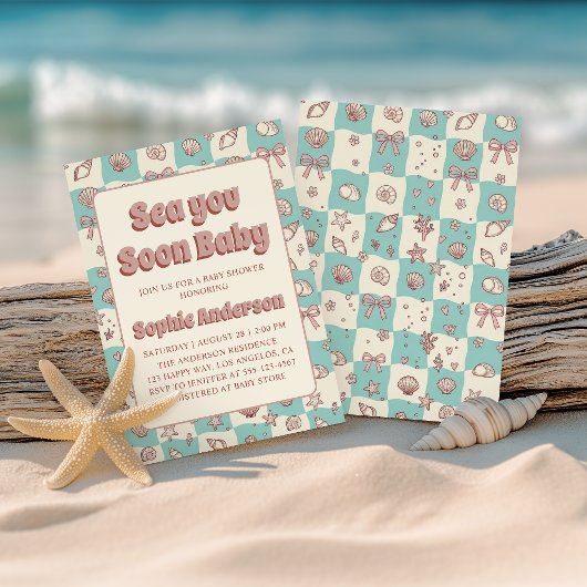 Coastal Boho Sea You Soon Baby Shower 招待状