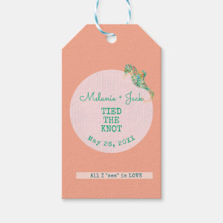 Coastal Bridal Shower Seahorse Stripe ギフトタグ