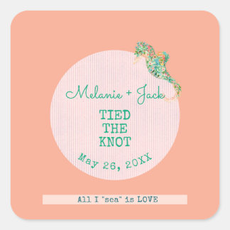 Coastal Bridal Shower Seahorse Stripe スクエアシール